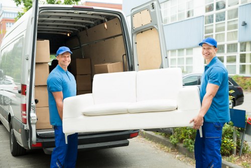 Small removals van in Heston residential street