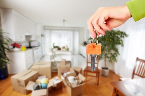 Furniture and household items prepared for relocation in Heston